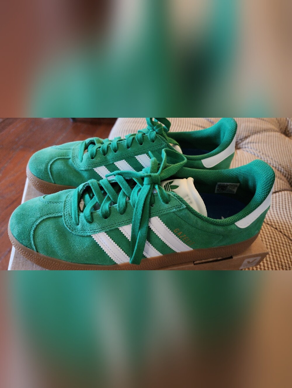 adidas Gazelle Suede Sneakers - Green/White with Gum Outsole, ADV, W 10.5/ M9.5